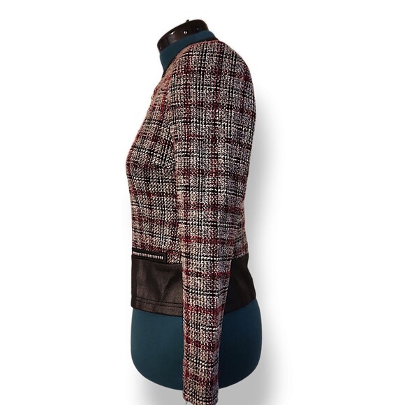 VEX Collection Women’s Blazer Size 36 Tweed Jacket Zipper Pockets Vegan Leather - Picture 5 of 10